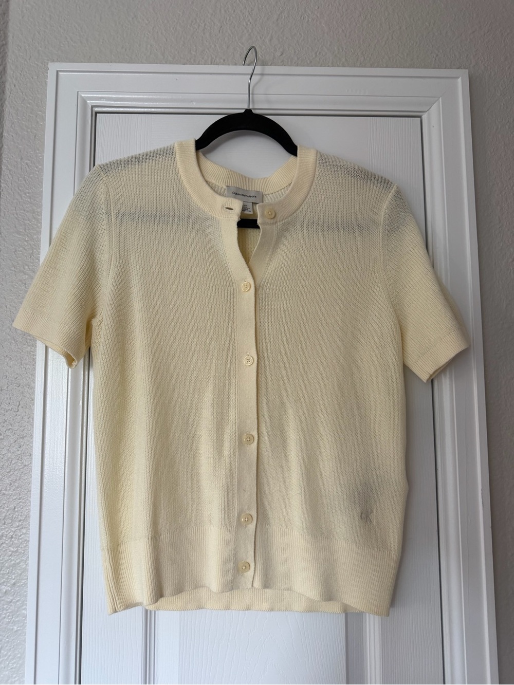 Calvin Klein Jeans Cream Knit Short Sleeve Cardigan